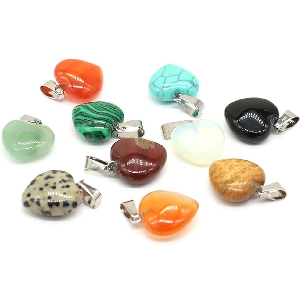 3118 10Pcs Natural Stone Pendants,Heart shape Natural Stone Pendant Charms